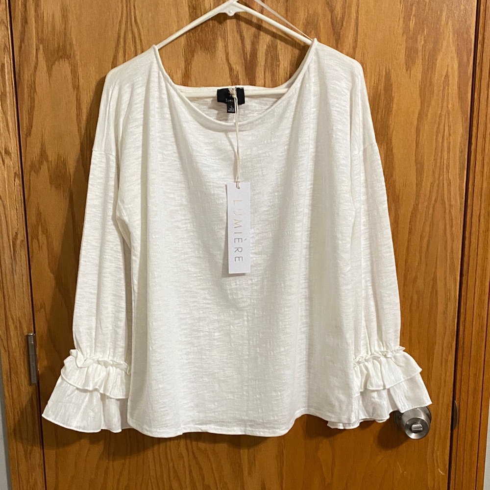 Lumiere Women's White Ruffle Sleeve Blouse